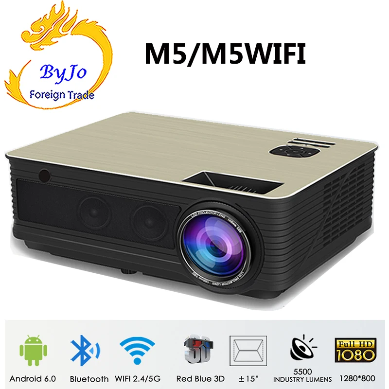 

Poner Saund M5 LED projector Home theater system 3D Proyector Full HD HIFI speakers Selectable Android M5 Wifi PK led96 Projetor