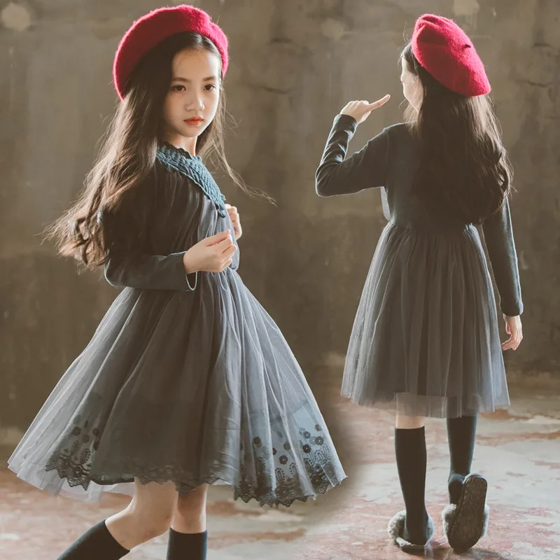 

school floral embroidered toddler girls autumn winter dresses patchwork tulle long sleeve child dress for girls princess clothes