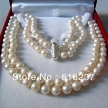 Estilo de la moda 2 filas 8-9mm akoya blanco perla collar de la joyería que hace encantos 17-18 pulgadas YE2091
