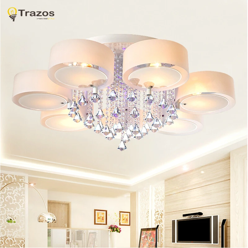 Luzes de Teto Pendente de Teto Cristal Moderno Design Elegante Sala Jantar Lâmpada Branco Sombra Acrílico Lustre Led