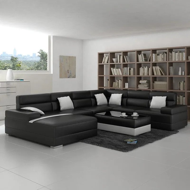 0413-F3016-1 black leather sofa