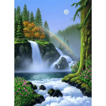 

DIY Diamond Mosaic Scenery Picture Rhinestones Cross Stitch Diamond Embroidery Waterfall Full Square Crystal Home Decoration