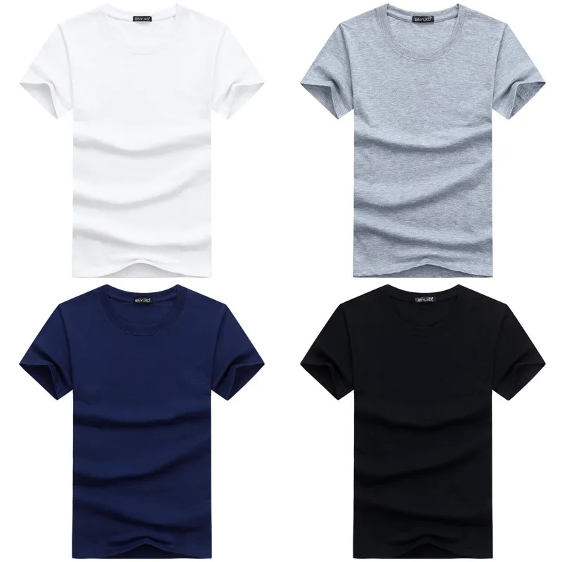 Летние мужские футболки, классические футболки с коротким рукавом и круглым вырезом, одноцветные свободные базовые футболки, повседневные мужские футболки для фитнеса