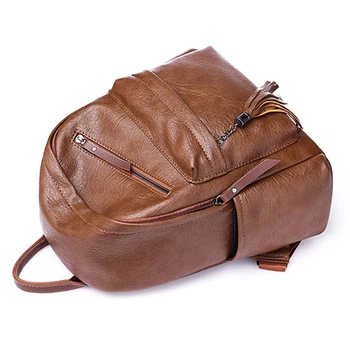 

Women Leather Backpack Female Shoulder Bag Backpacks Small Bags For Girls Black With Tassels School Backpack THINKTHENDO