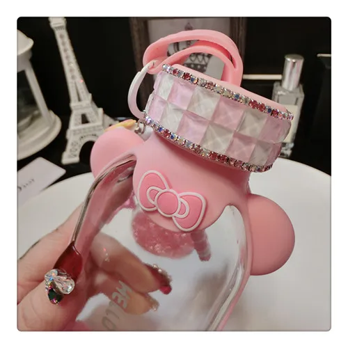 350 мл мультяшная кристальная бутылка для воды hello kitty с бриллиантами, детская Квадратная бутылка для воды против борьбы, стеклянная плоская чашка для воды Jingle Cat