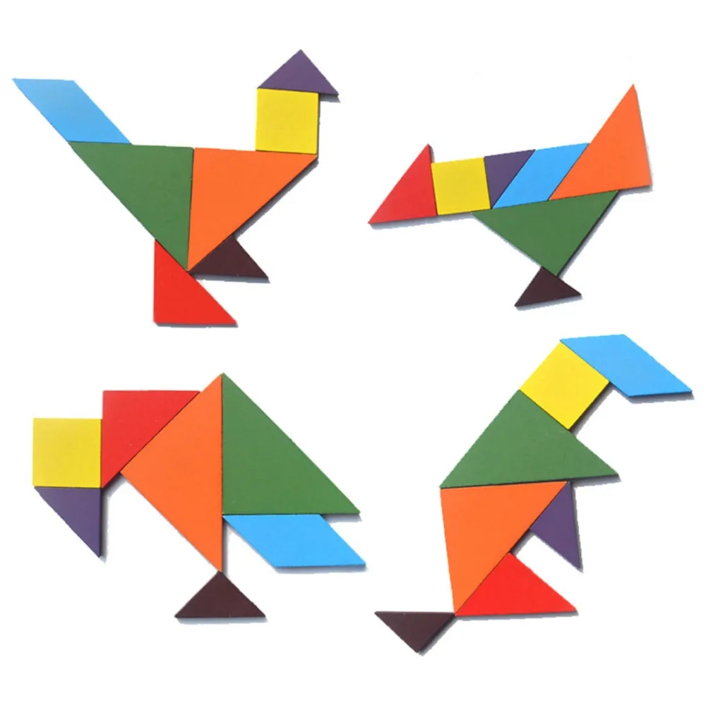 Деревянный Tangram 7 шт головоломки Красочные квадратные IQ игра головоломка интеллектуальные Обучающие игрушки для детей Монтессори игрушки