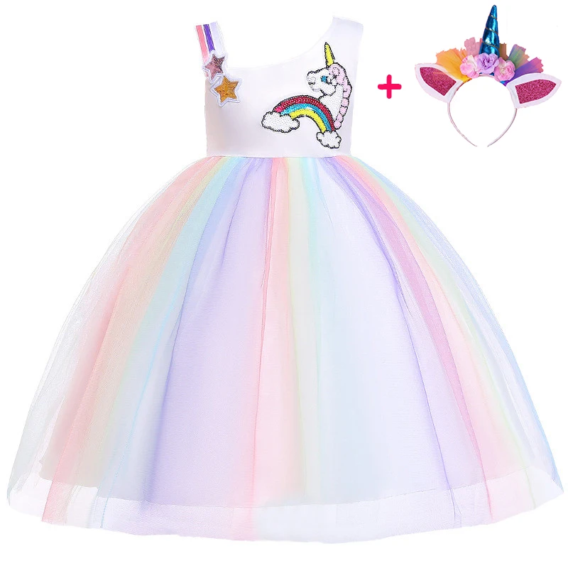 

New Girls Unicorn Strap Sequins Birthday Princess Dress Baby Girl Lace Tulle Tutu Evening Party Dress Kids Clothes Gift BW166