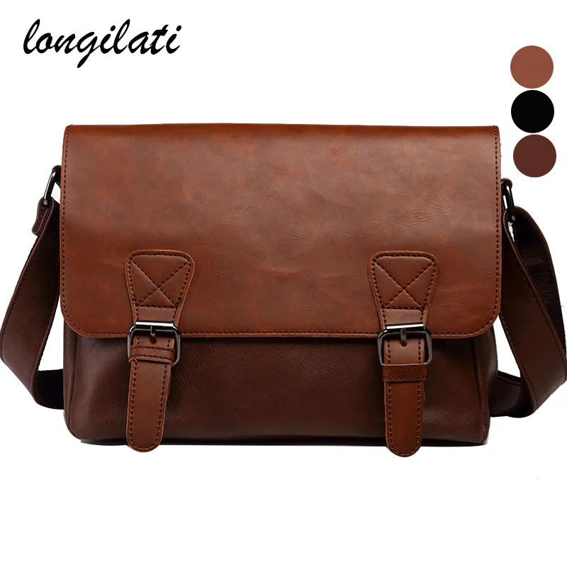 

Messenger Bag Men Leather Crossbody Bags Vintage Black Brown Shoulder Bag Flap Casual bolso hombre bolsa masculina sac a main