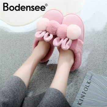 

BODENSEE Women Cotton Sheep Lovers Home Slippers Cute Cartoon Ears Slippers Winter Home Floor Soft Slippers Female Shoes