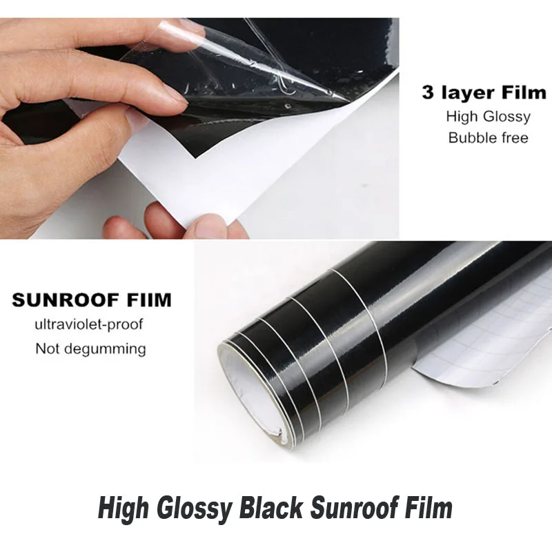 

1.35m*15m/Roll shiny Black Panoramic Sunroof Vinyl Car Sticker 3 layer with air free bubbles Decoration DIY easy decal Wholesale