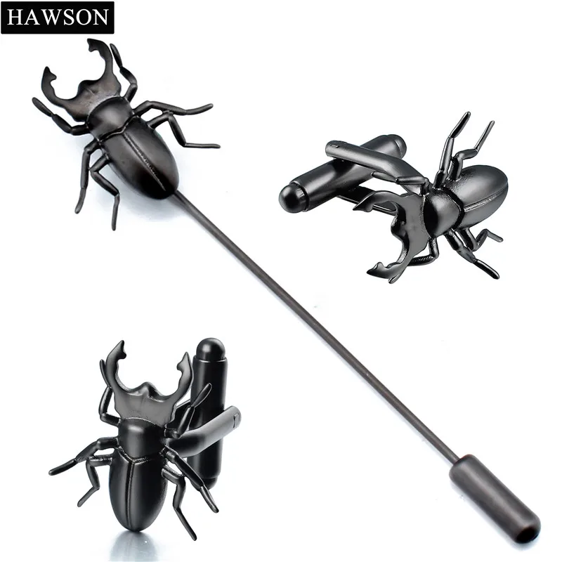 

Gun Plated Beetle Cufflinks Brooches Pins Fashion Sharp Leg Animal Lapel Pin Metal Cuff links with Luxury Gift Box