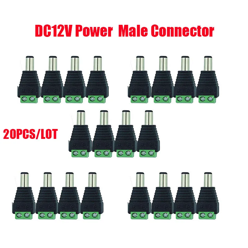 

DC12V 20pcs /lot Male 2.1x5.5MM DC Power Plug Jack Adapter Connector Plug for CCTV Single Color LED Strip Light