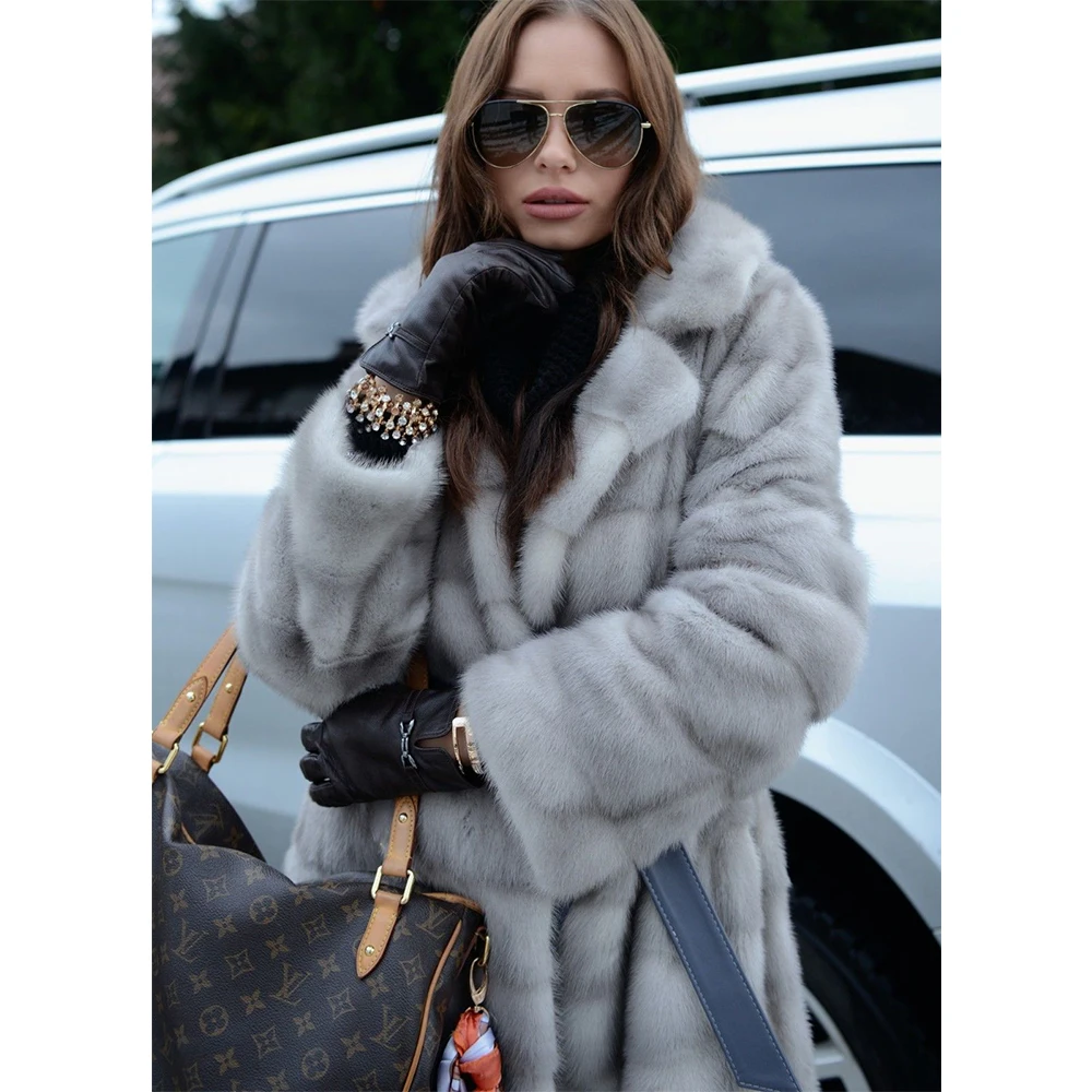 Importation Collar Femmes Avec X De Turn Nouvelle Veste Manteau 2019 Mode down Complet Manuel Fourrure Réel Pelt D'hiver Manteaux longue Mince Vison Chaud WDHY9IE2