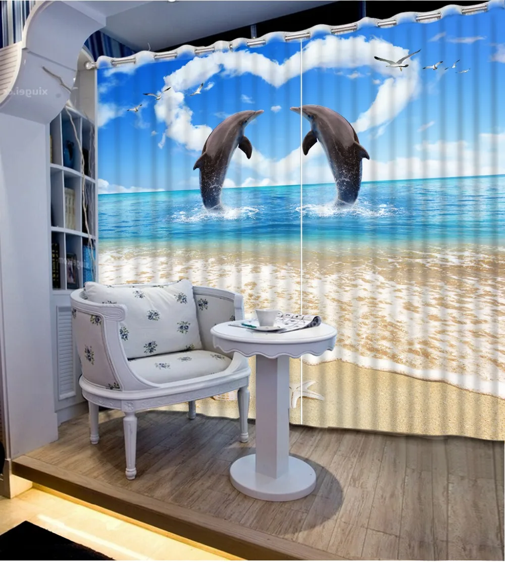 Scenery Beauty Digital Photo Printing Blackout 3D Curtains for Living Room Bedding Hotel ocean dolphin curtains | Дом и сад