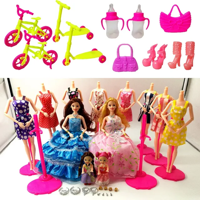 Fashion Doll Barbie Dolls Set 4 Dolls 10 Sets Of Dress Clothes Diy Toy