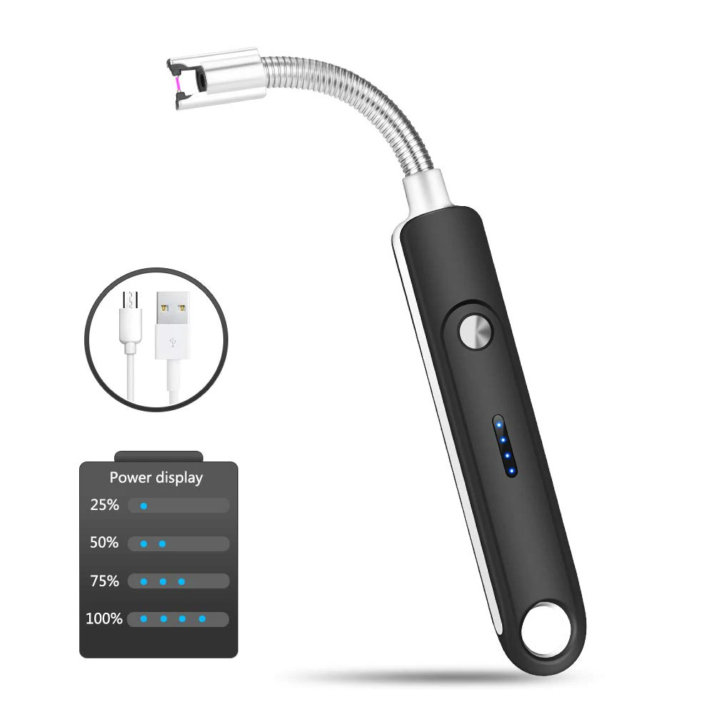 Черный Новая USB перезаряжаемая электрическая дуговая зажигалка ветрозащитный негорящий гибкий для домашнего кухонного барбекю - Цвет: Черный
