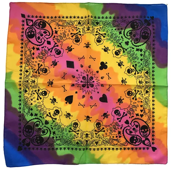 

Rainbow color Skull And Paisley Printed Bandana Headwear Small Square Neckerchief Foulard For Mens/Boys/Womens/Girls