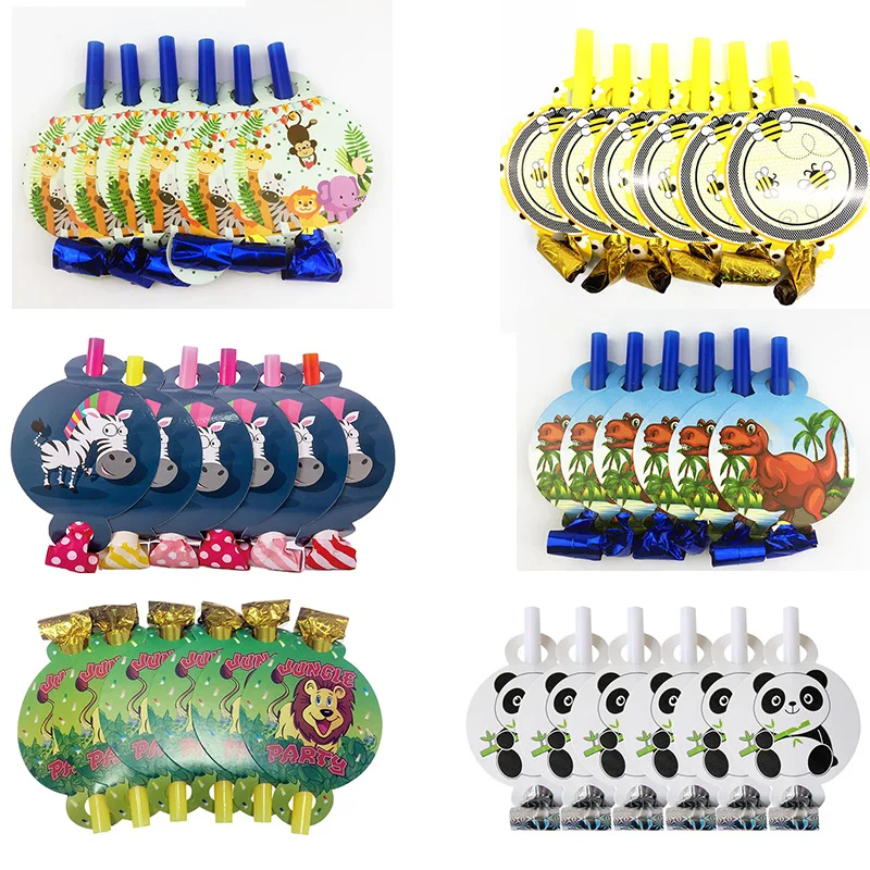 

6Pcs/lot Lovely Bee Zoo animals Blowing dragon bee jungle party Blowout Whistles nose maker for happy birthday party supplies