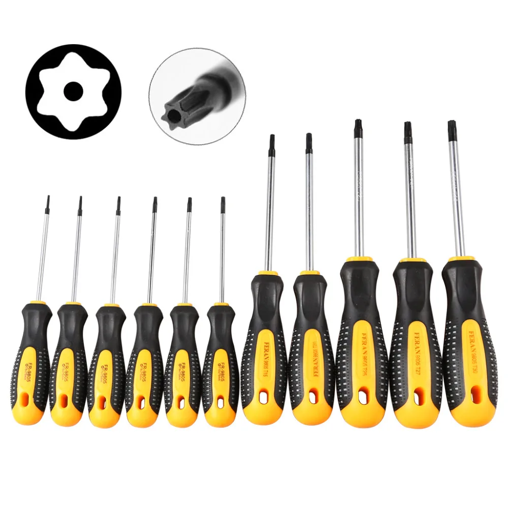Vente 1 jeu de tournevis Torx cr v avec trou T5 T30 magnétique Kit de tournevis pour Kit d outils à main de réparation téléphonique