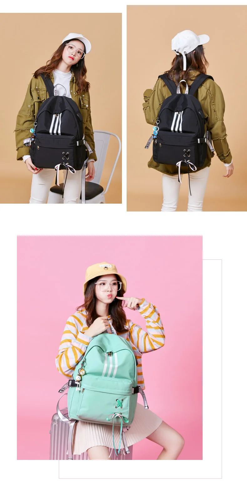 WINNER Модный водонепроницаемый рюкзак Противоугонный usb зарядка женские светящиеся полосы школьные сумки для девочек-подростков рюкзак для ноутбука