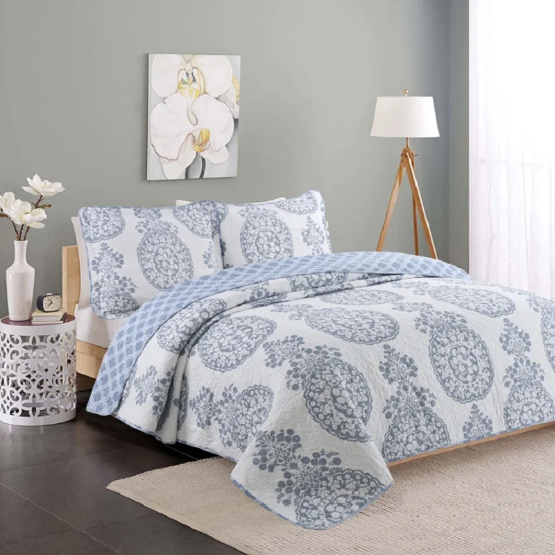 cheap CHAUSUB Quality Cotton Quilt Set 3PCS Quilted Quilts Including Bedspread*1 Pillowcase*2 Bed Covers King Size Coverlet Bed Spread