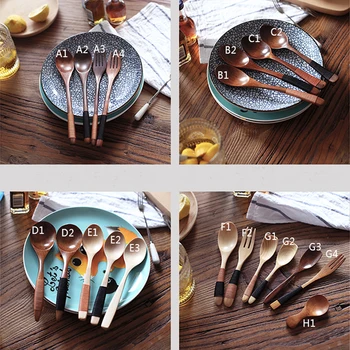 

Asian Natural Eco-friendly Wooden Log Coffee Spoon Fork Soup Spoon Kitchen Supplies Tableware Handmade Gift With Cloth Pack
