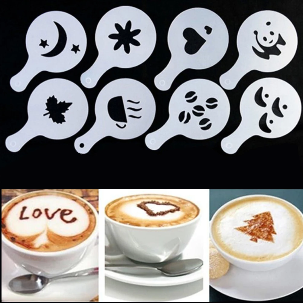 

16 pcs Coffee Art Decorating Stencils Cappuccino Art Stencils Template Strew Flowers Pad Duster Spray for Coffee Decoration