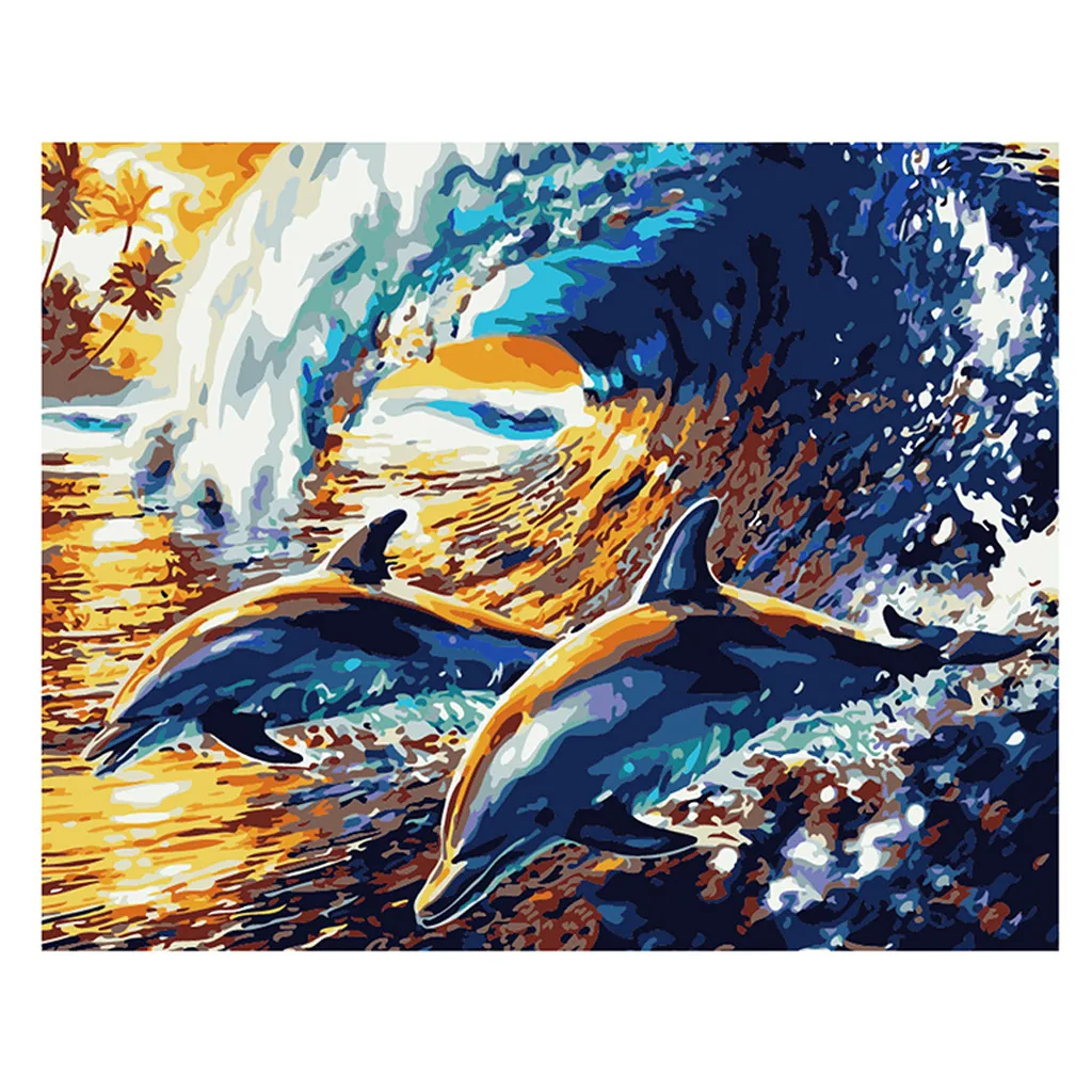 

Frameless Dolphin DIY Digital Oil Painting Paint By Number Canvas Room Home Decor Christmas