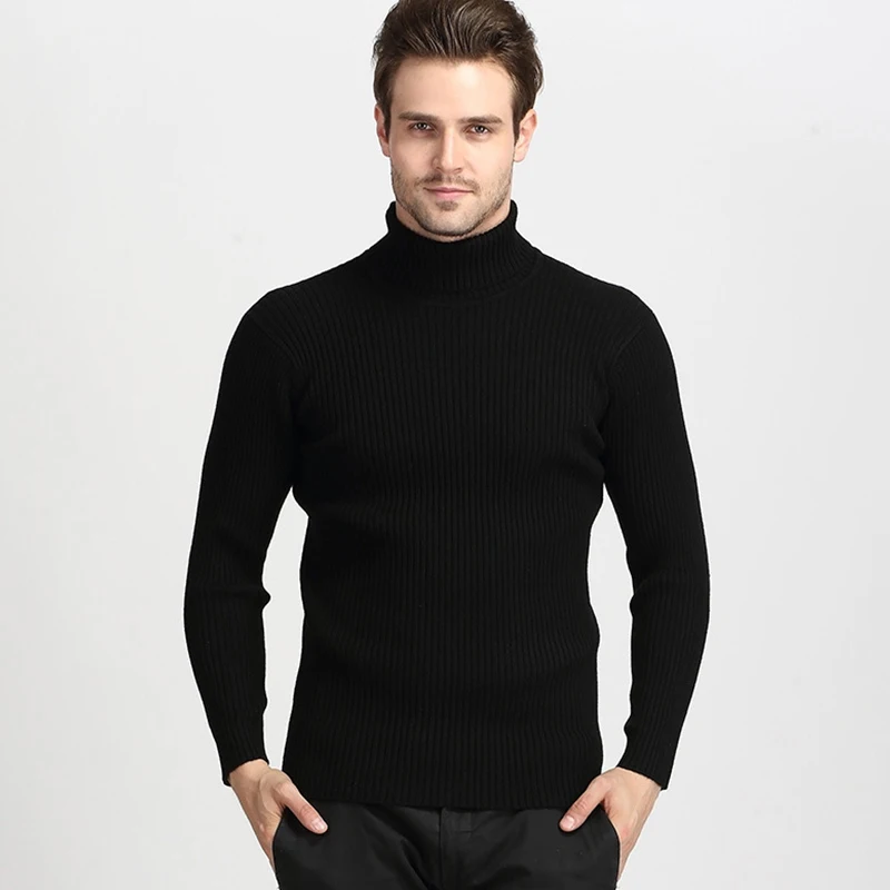 Cashmere Turtleneck Knitted Ribbed Sweater Men Spring Warm