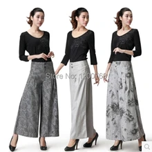 Новые женские весенне-летние широкие брюки элегантные цветочные хлопок лен с рисунком брюки Летняя с высокой талией повседневные большие Бриджи большого размера