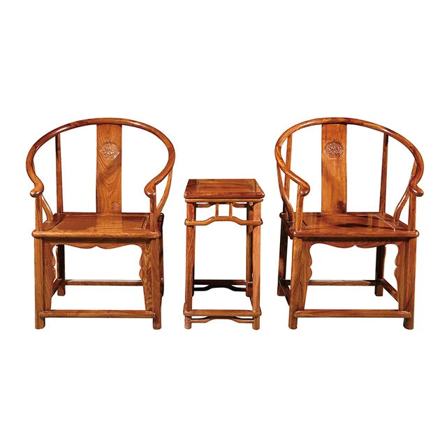Best Price 3 Pcs/Set Antique Round-Backed Armchair 2 Chairs 1Tea Table Solid Wood Leisure Chair With Ming And Qing Style Hedgehog Rosewood