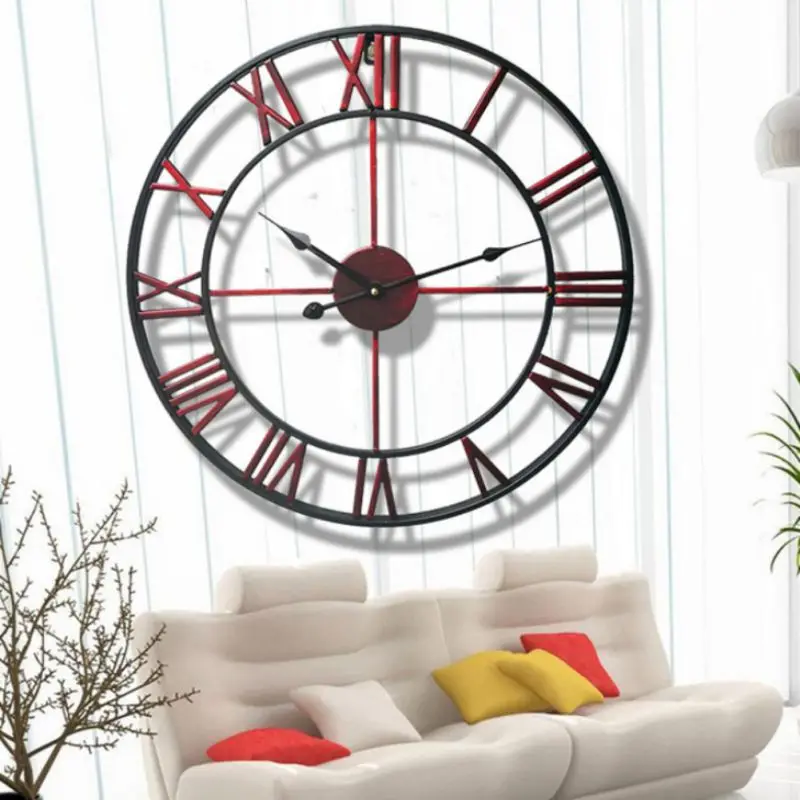 

European Roman Hollow Out Iron Clock Wall Clocks Large Vintage Home Decorative