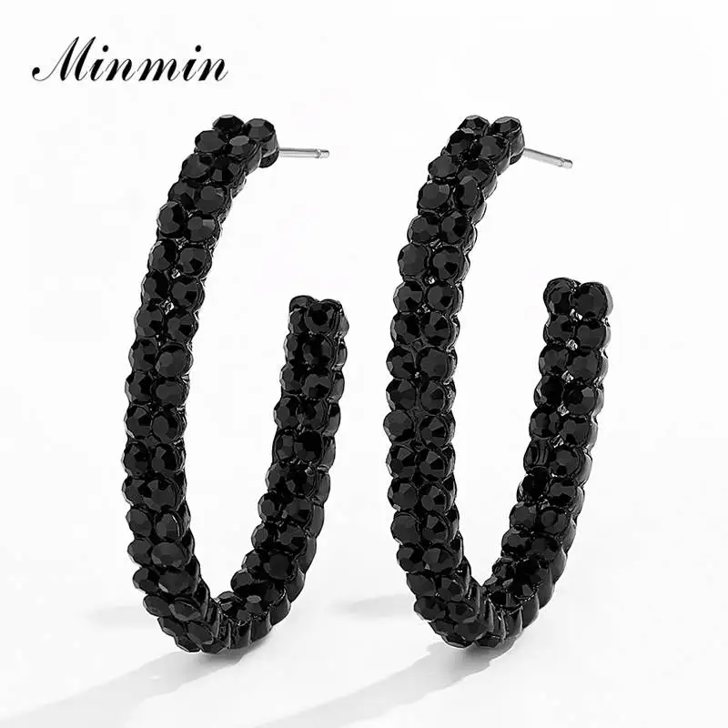 

Minmin Retro Simple Two-Layer Rhinestone Hoop Earrings for Women Korean Big Circle Earring Fashion Wedding Jewelry Female EH1451