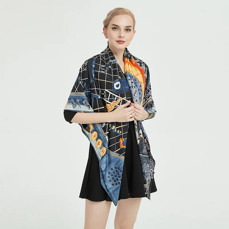 Fashion Shawl Scarves For Women Print Twill Silk Hijab Scarf Female 130*130cm Luxury Brand Wraps Square Shawls Scarfs For Ladies