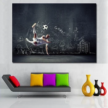 

1 Piece Graffiti Street Art Painting Footbal Men Jumping Picture Poster Print Canvas Art Painting Wall Art Pictures No Frame