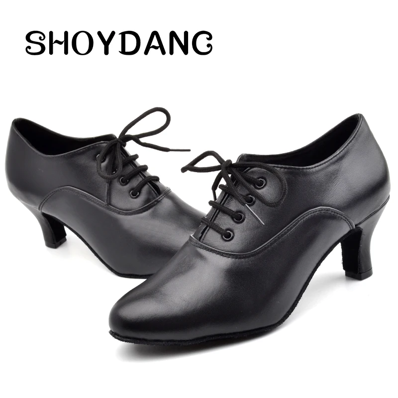 

SHOYDANC Black Latin Dance Shoes Genuine Leather Women's Ballroom Dance Shoes Baotou Ladys Dance Shoes Female teacher Profession