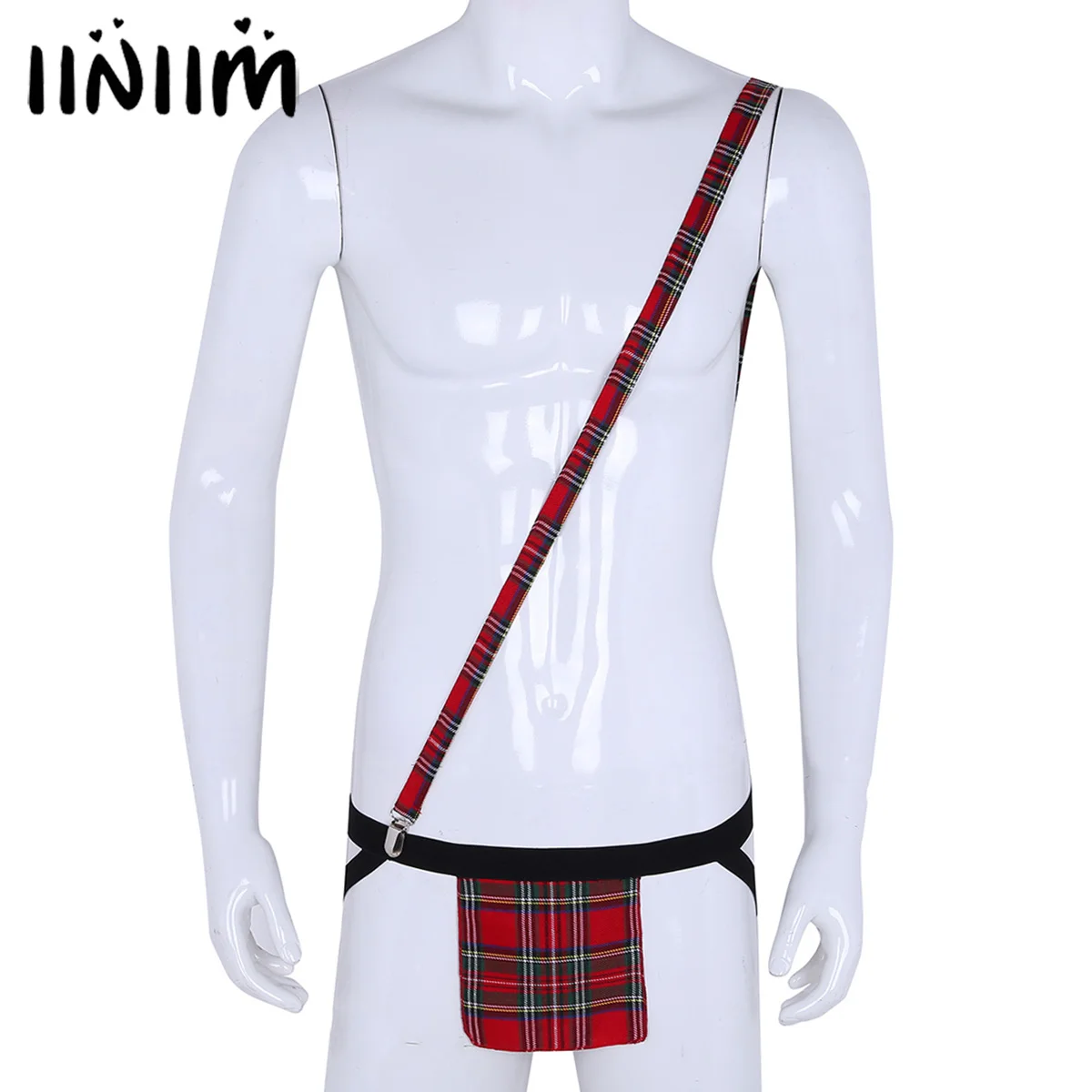 

NEW Mens Lingerie Gay Panties Low Rise Open Back Bulge Pouch Plaid Loincloth Flap Jockstrap Bikini Underwear with Suspender Belt