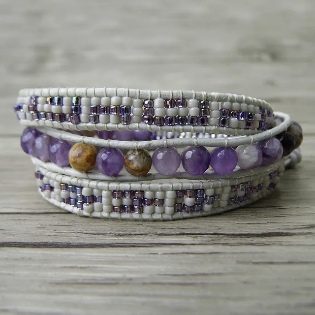 Seed Bead Bracelet Purple Beads Boho Wrap Gypsy Seed Bead Bracelet Purple Beads Boho Wrap Gypsy Jewelry Yoga Bohemian Christmas