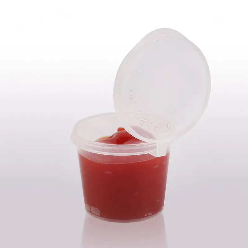50Pcs 1 Set  25ml/40ml Plastic Small Sauce Food Cups Storage Containers Clear Boxes + Lids
