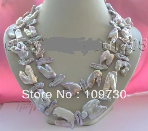 

Jewelry 001506 18-21" Double Natural 33mm Purple Reborn Keshi Biwa Pearl Necklace