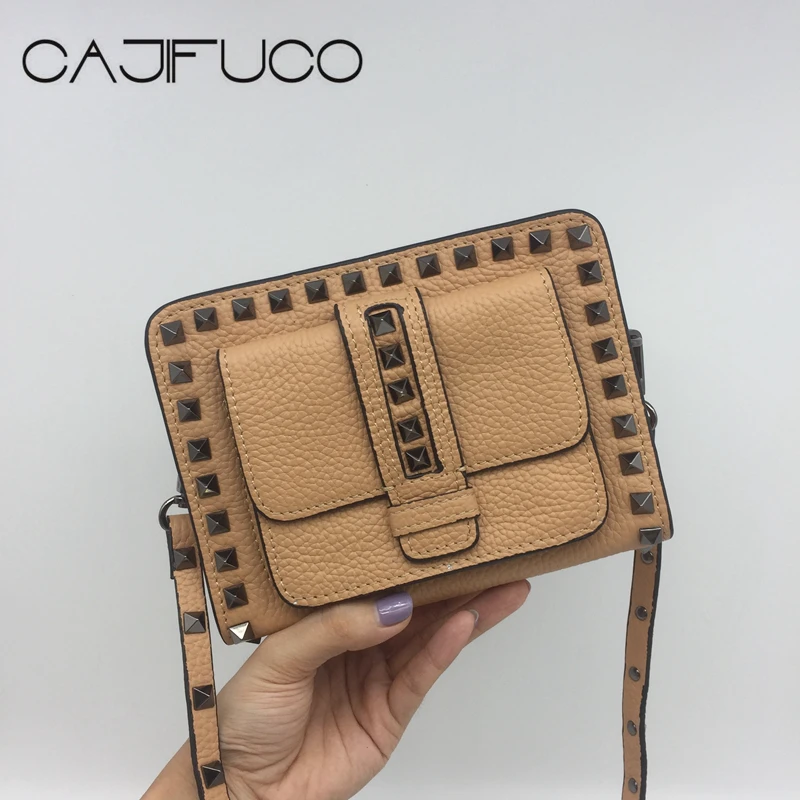 CAJIFUCO Spike Cross Body Bags Gun Stud Zipper Shoulder Bag With Nails Strap Women Metal Rivet
