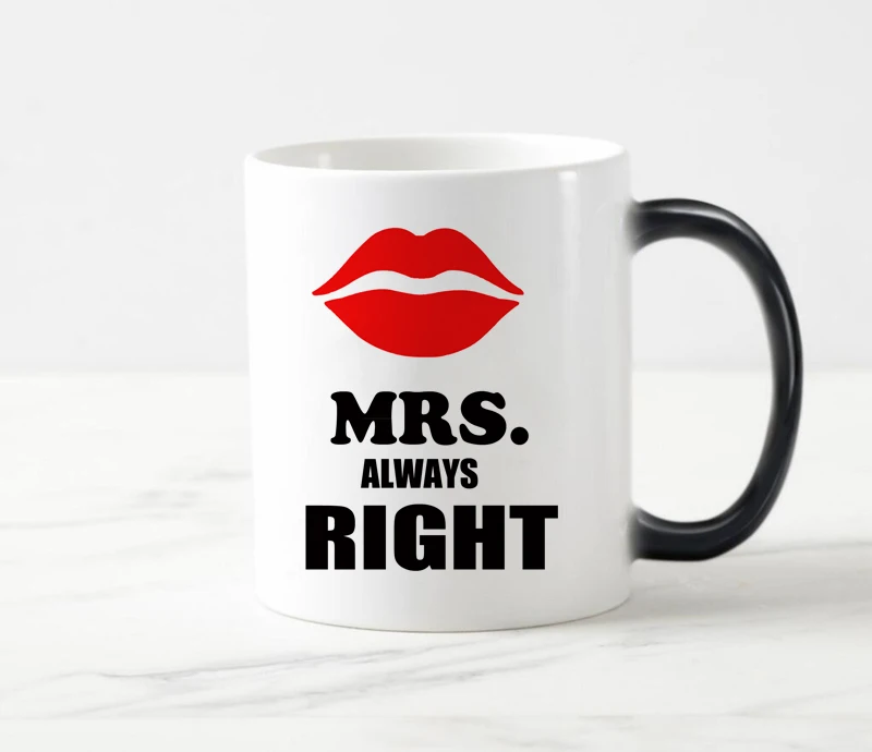 

Mr Right And Mrs always right Color Changing Coffee Mug Heat sensitive cup Magic tea mugs for family