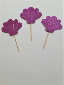 

glitter purple Sea Shell wedding birthday cupcake toppers party cake decoration doughnut food picks