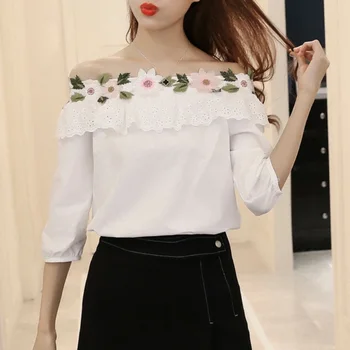 

Lovely Splice Lace Blouses Three Quarter Sleeve Neck floral blouse