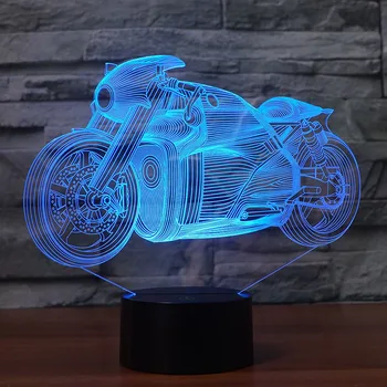 

Creative 3D night lamp motorcycle 7 change colors gradient color touch switch to support USB as home decoration or gift