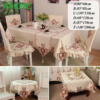 

White Flower Table Cloth With Lace Cotton Print Chinese Style Rectangular Dinning Tablecloths Cover Home Decor 6 Size