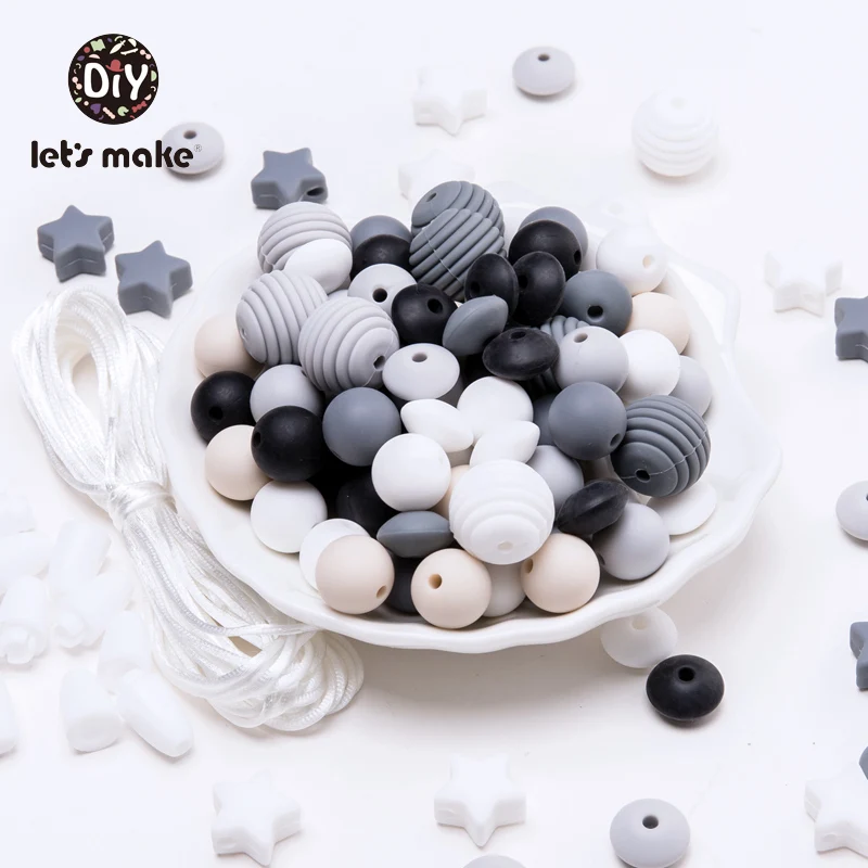 Silicone Beads 100pcs Screw Thread Carved Shaped Silicone Teether Beads Mini Star DIY Nursing Jewelry Accessories Beads Set