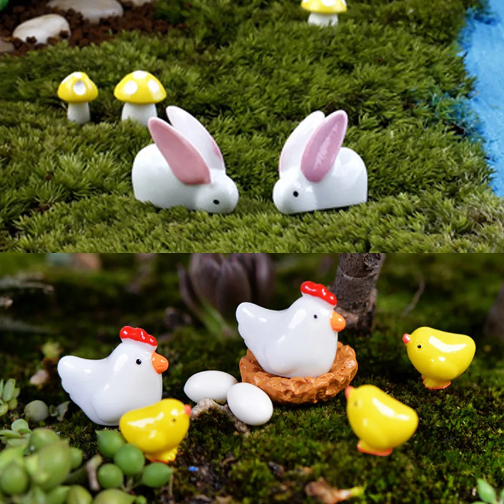 

10Pcs/Set Happy Easter Eggs Rabbit Cute Bunny Chick Mini Resin Garden Decor Figurines Miniatures Micro Landscape Resinas Manuali