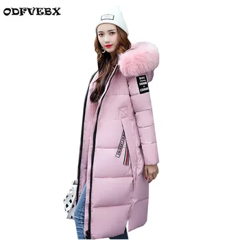 

New Womens Winter Jacket long padded plus size warm Down Cotton coat Slim Hooded Fur Collar Parker Cotton Overcoat Jacket Female