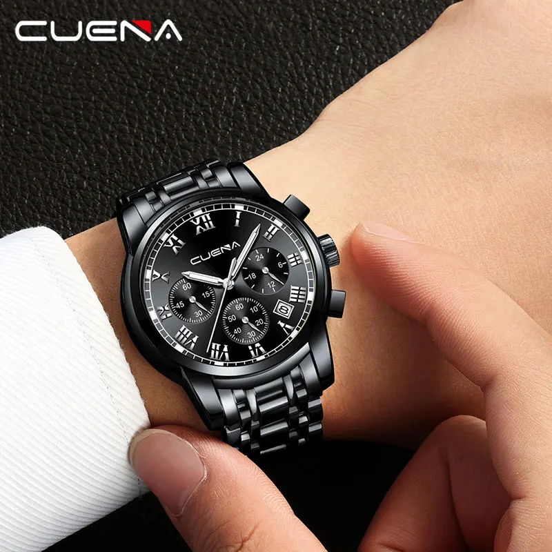 

CUENA Male Watches Quartz Watch Luminous Hands 3Atm Waterproof Fashion Business Men Watch Stainless Steel Functional Watch Gift